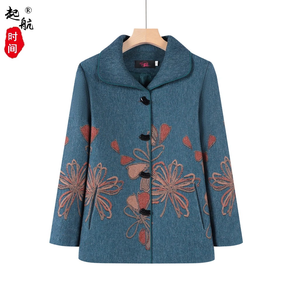 奶奶秋装呢子外套老人衣服60岁70老年女装春秋毛呢开衫老太太唐装