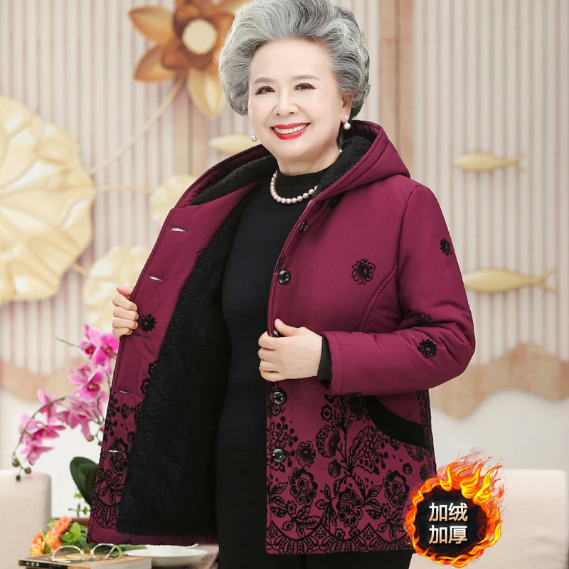 奶奶冬装棉衣女妈妈加绒外套老年人棉袄太太加厚老人衣服婆婆棉服
