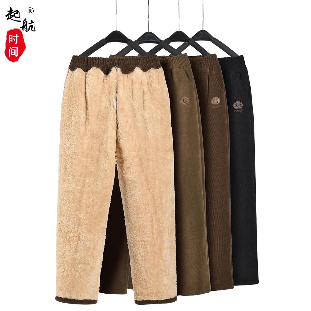 中老年女裤加肥加大200斤妈妈裤子灯芯绒长裤秋冬加绒奶奶装棉裤