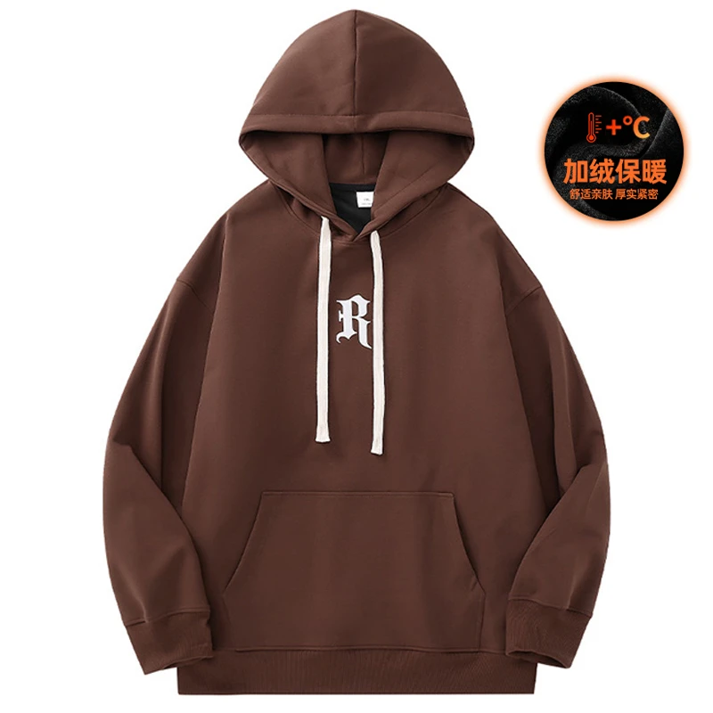 heypang港风秋冬季套头上衣百搭加绒大码潮流港风秋连帽宽松加厚
