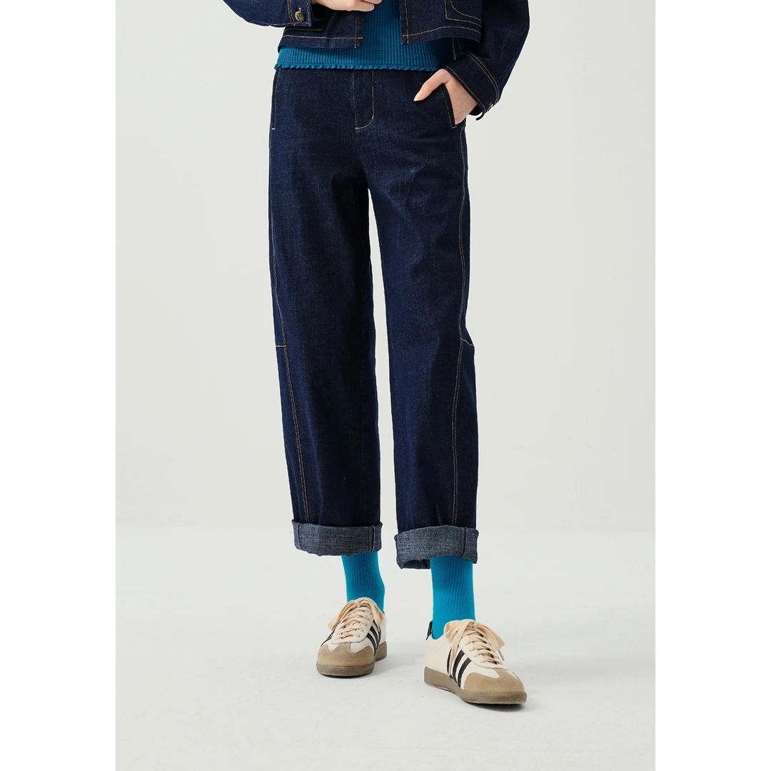 EIN/言【时髦知识分子】时髦知识分子撞色线迹九分牛仔裤25夏款