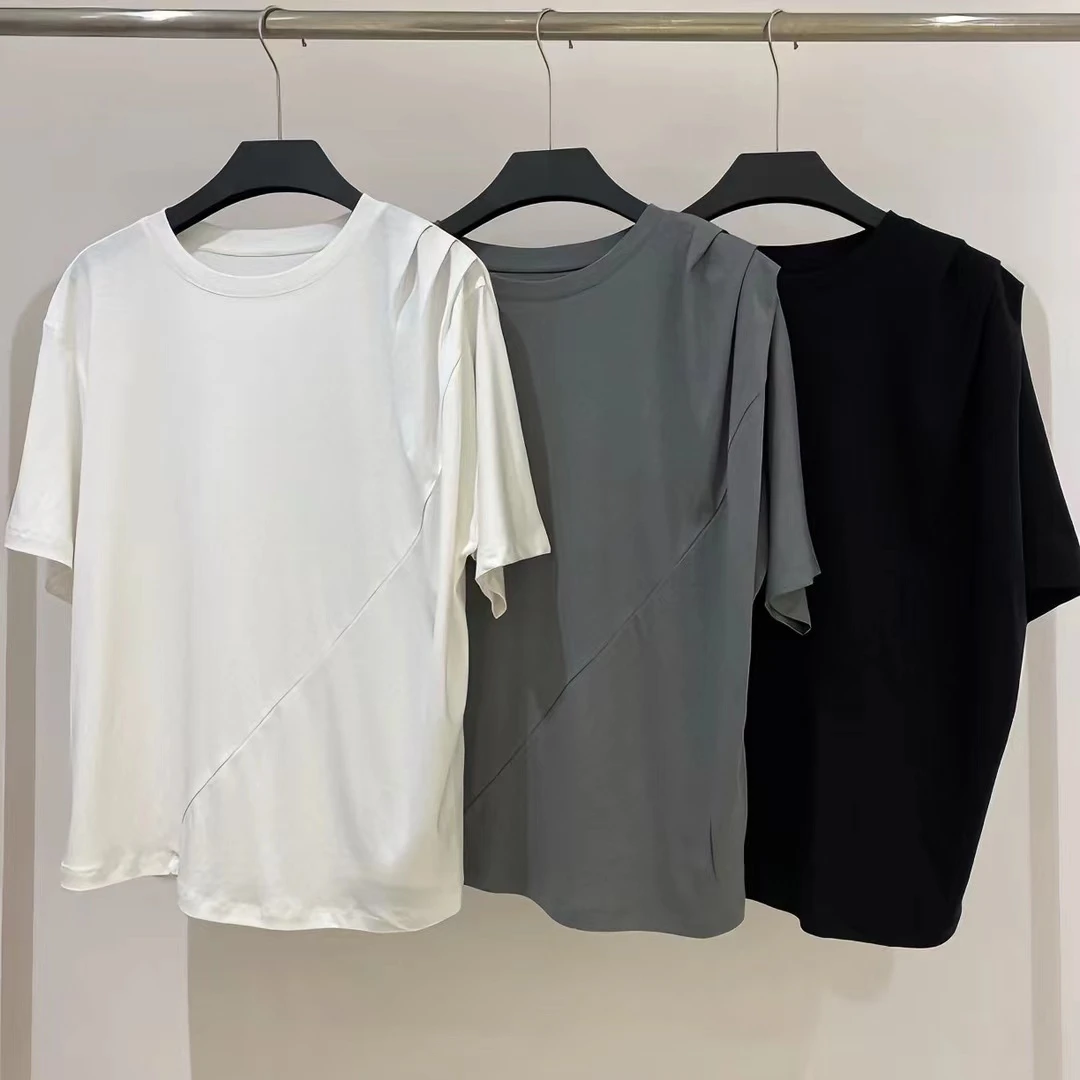 【媛媛】时尚休闲夏季简约宽松褶肩短袖202369T