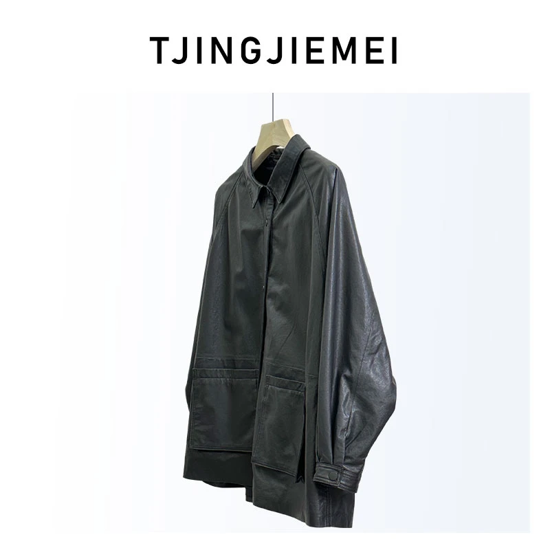 T井姐妹【衬衫款皮衣！】秋季新款时尚休闲宽松翻领外套