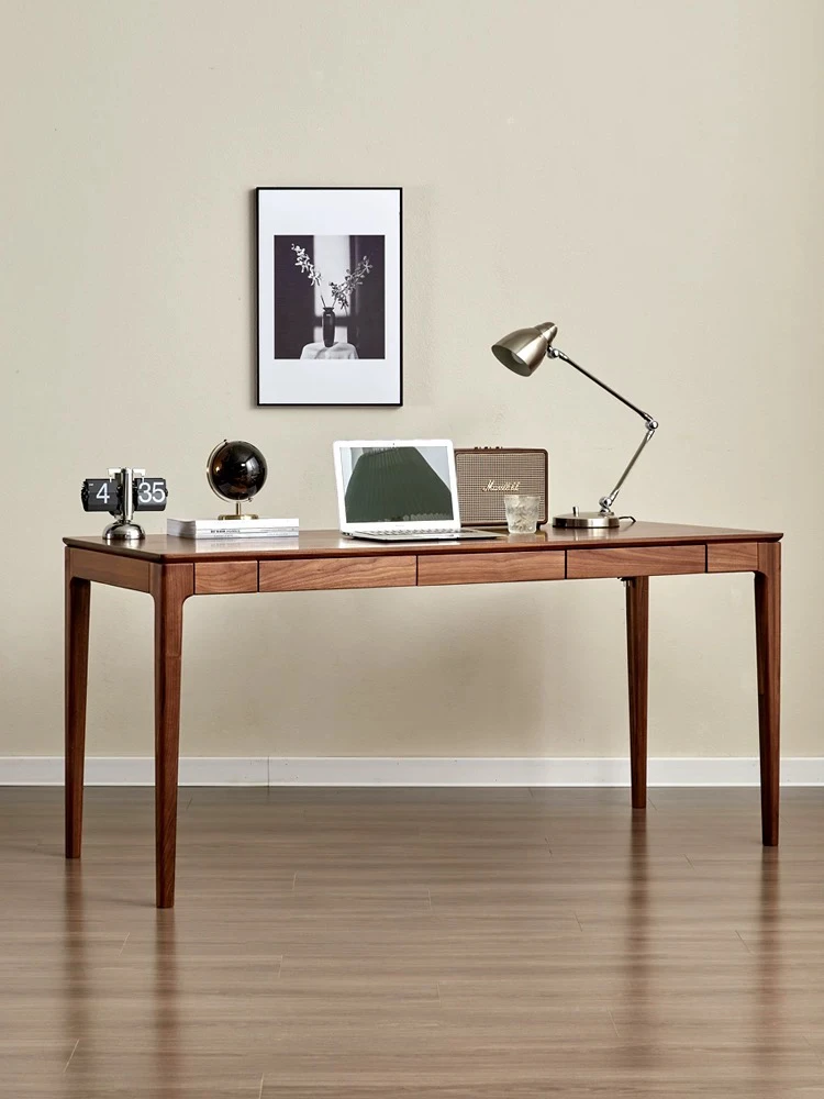 北美黑胡桃木书桌现代简约实木办公桌书房写字台学生樱桃木电脑桌