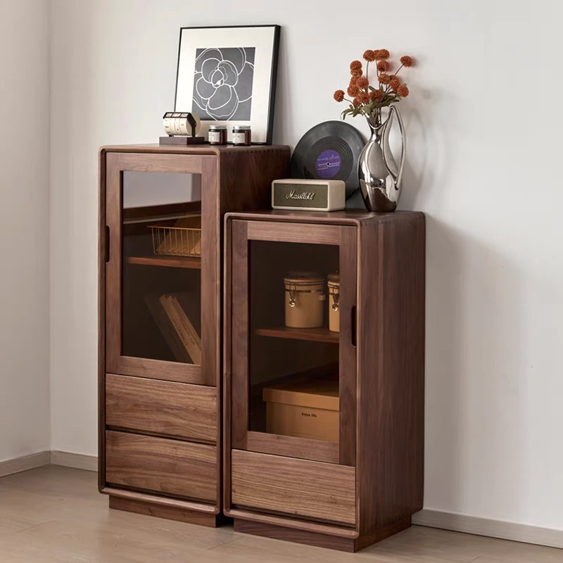 北美黑胡桃木实木边柜立柜酒柜餐边柜时尚简约高低柜电视边柜