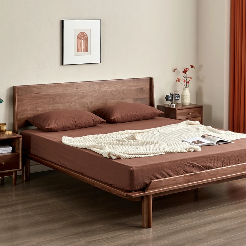 全北美黑胡桃木无床头床现代简约全实木榻榻米1.5米无靠背床架