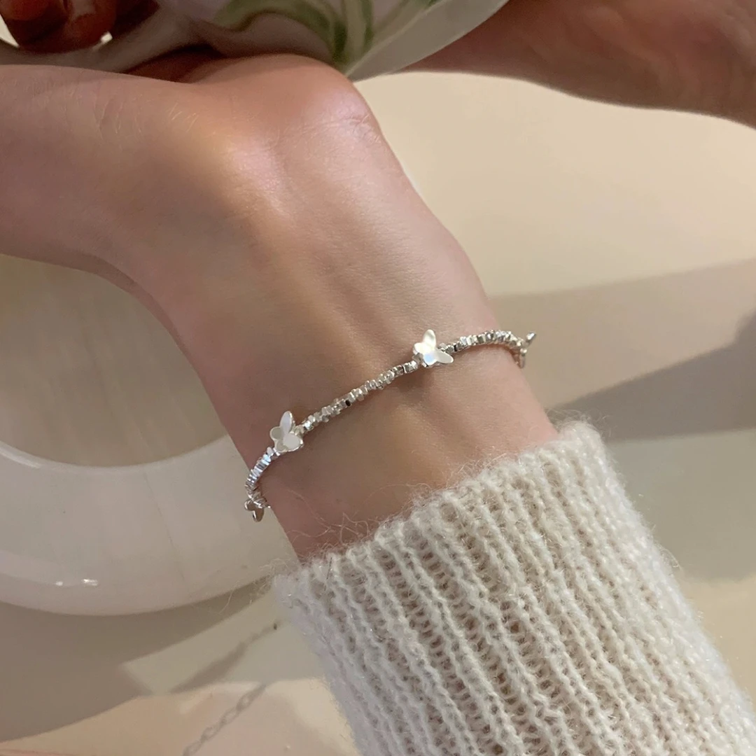 925银手链 碎银子蝴蝶新中式搭配轻奢小众闺蜜ins简约女手链气质