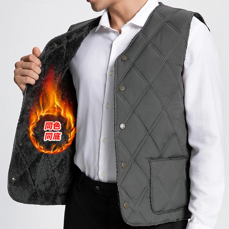 新款棉男士秋冬季棉马甲中老年加绒加厚保暖爸爸装面里同色