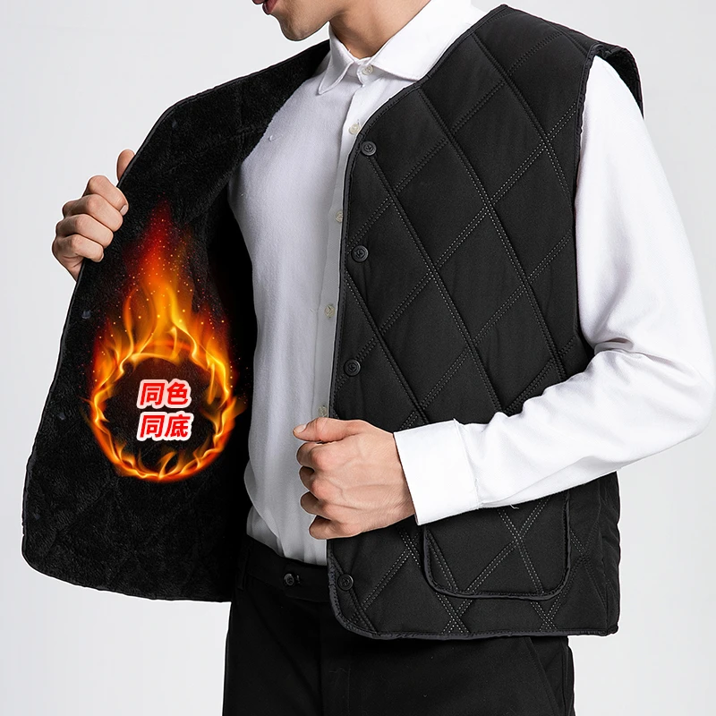 男士加绒棉马甲内外穿冬季加绒加厚保暖爸爸装面里同色同底
