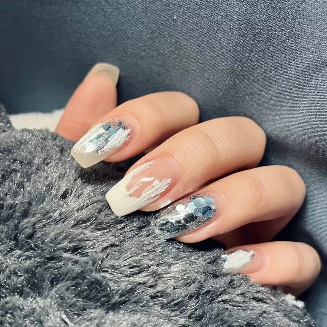 人鱼石膏 手工穿戴甲美甲贴片韩式大亮片光疗成品气质指甲贴片