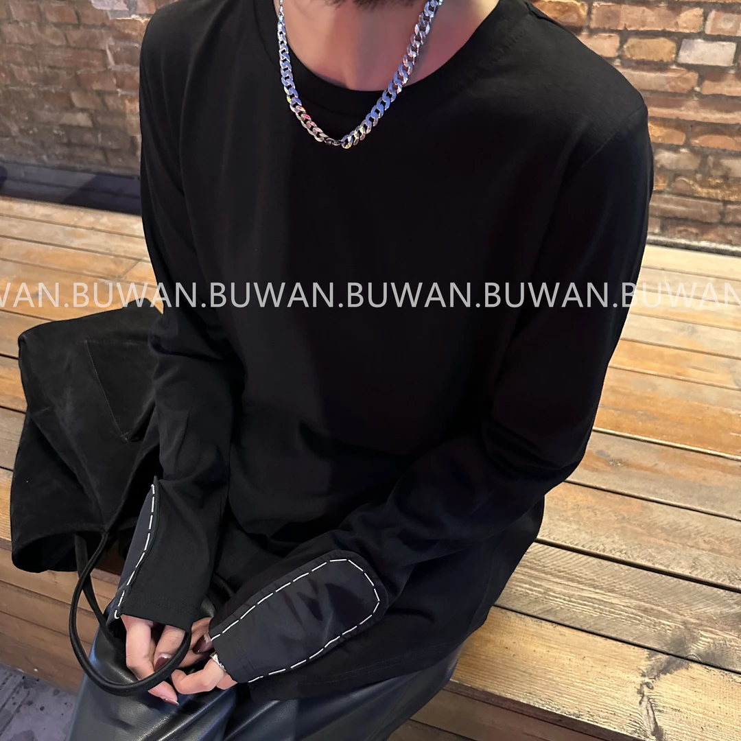 【BUWAN】秋冬小设计袖口不规则下摆纯色打底T恤2058