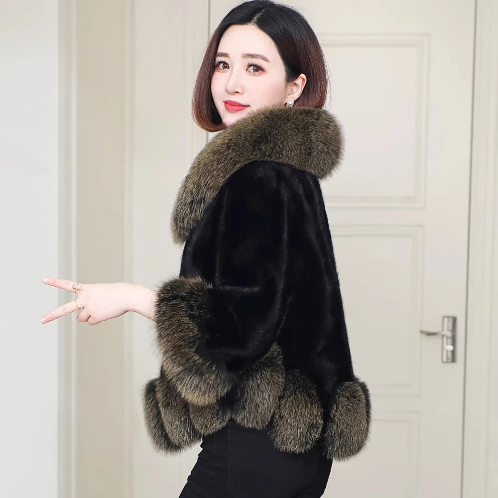 海宁高端正品水貂女2025新款狐狸领冬季大衣皮草中老年妈妈外套冬