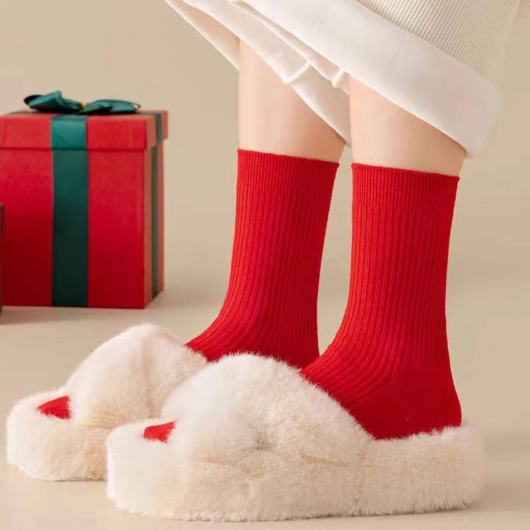 加厚保暖新年红袜男女中筒袜本命年袜子