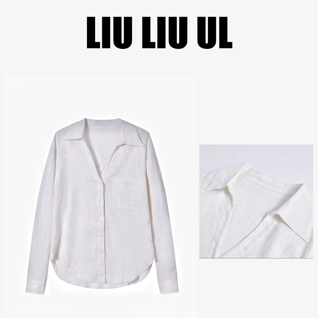 LIUUL’衬衫天花板‘棉麻极简风ins百搭随便配显瘦上衣长袖衬衫--LL