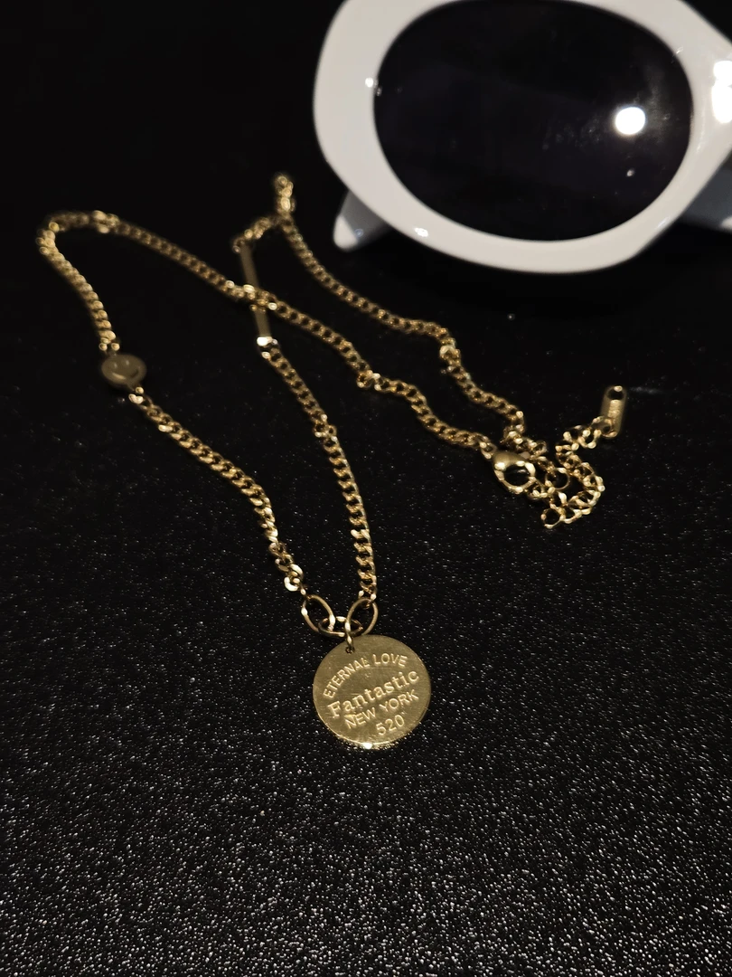 钛钢项链 LIUUL’恒久的爱‘圆牌设计师款笑脸百搭简约个性项链--LL