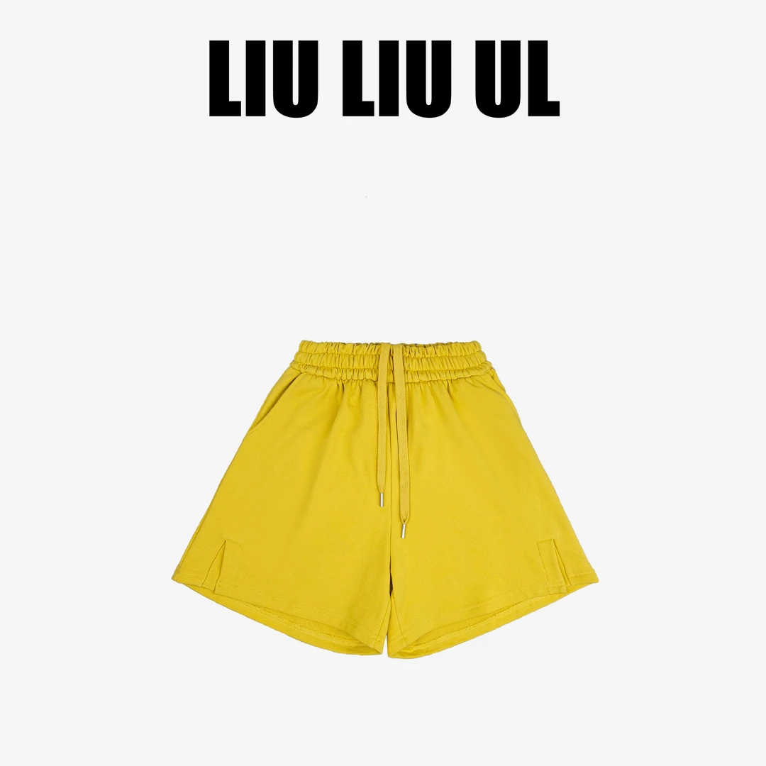 LIUUL‘海滩夏日’黄色小心机夏季休闲小开叉休闲百搭女简约短裤-LL