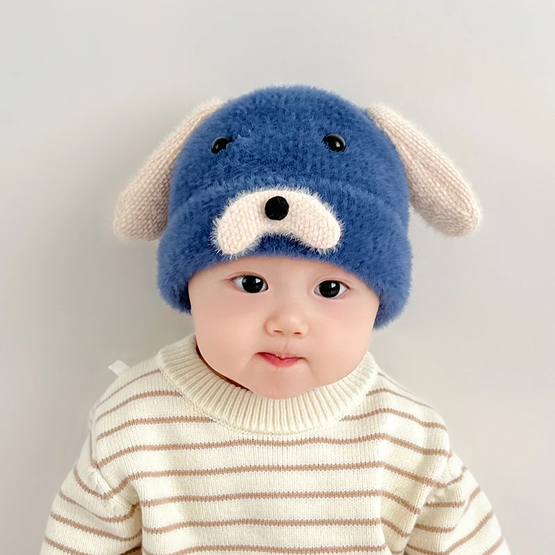 婴儿帽子秋冬款针织毛线帽宝宝帽子秋冬季超萌毛绒帽婴幼儿套头帽