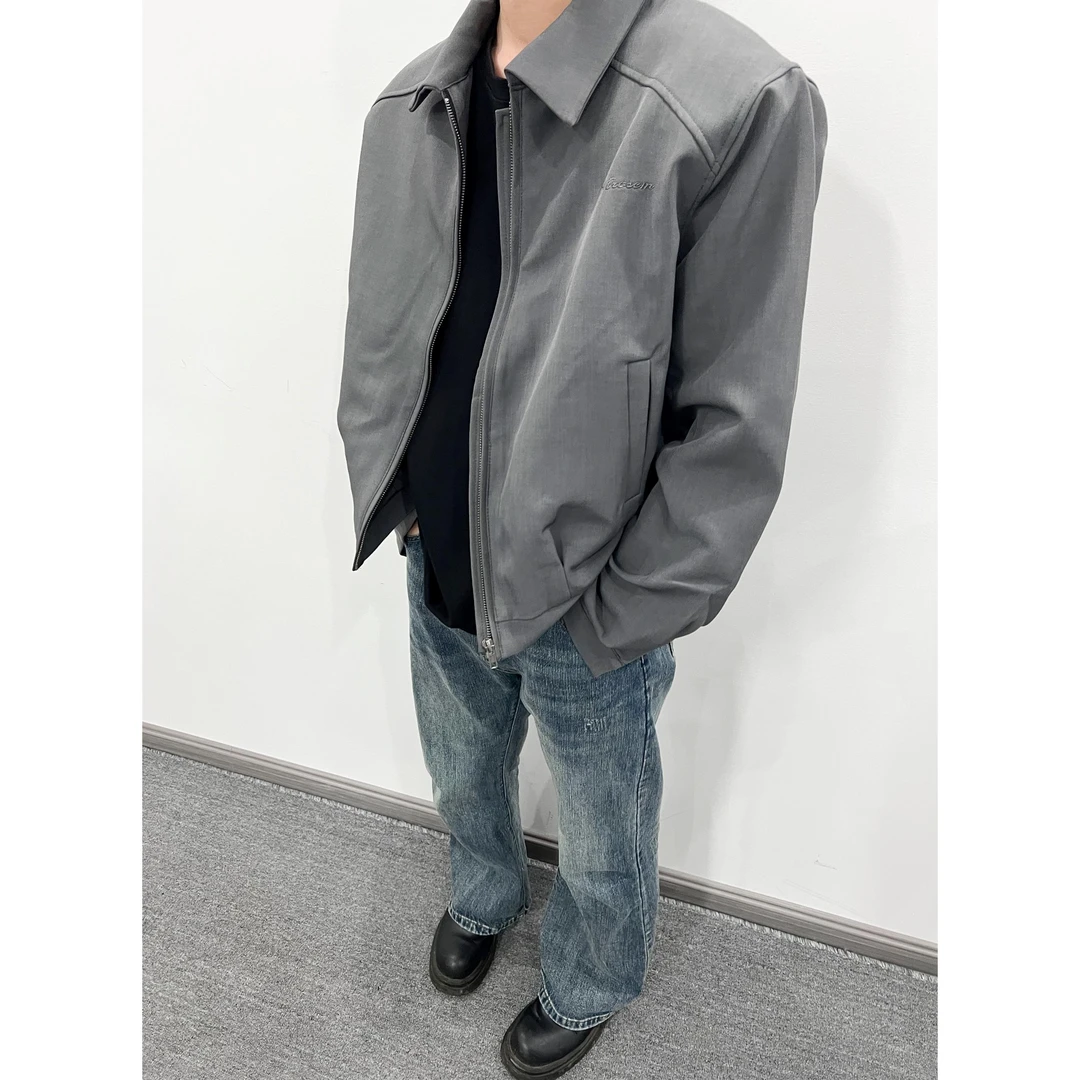 GKCC 3D混纺抗皱立体clean剪裁西装可拆卸垫肩夹克短boxy外套