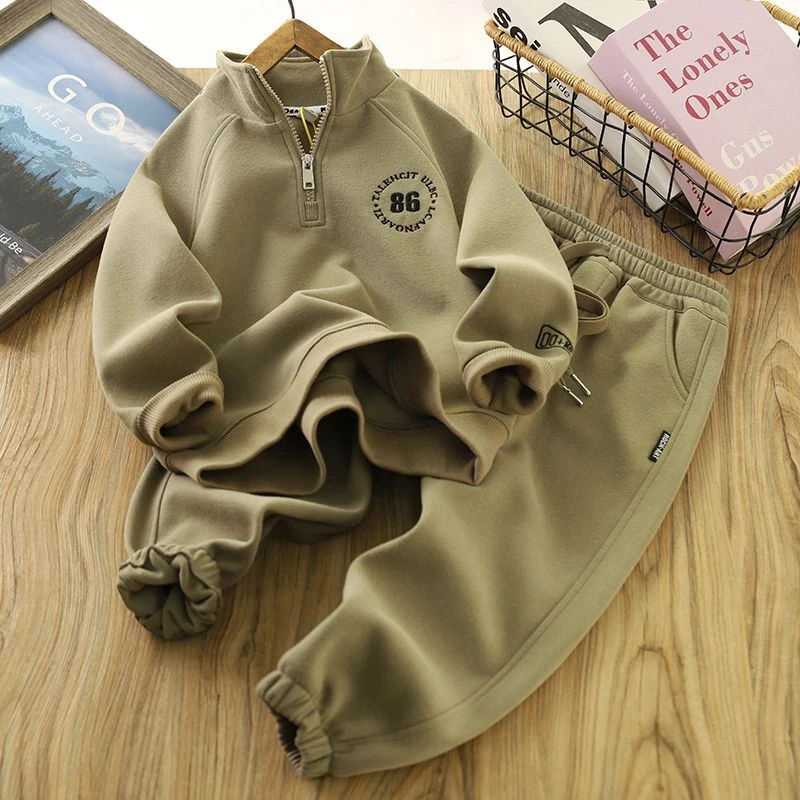 男童运动秋冬春装儿童卫衣裤子两件套2024洋气新款男孩半拉链衣服