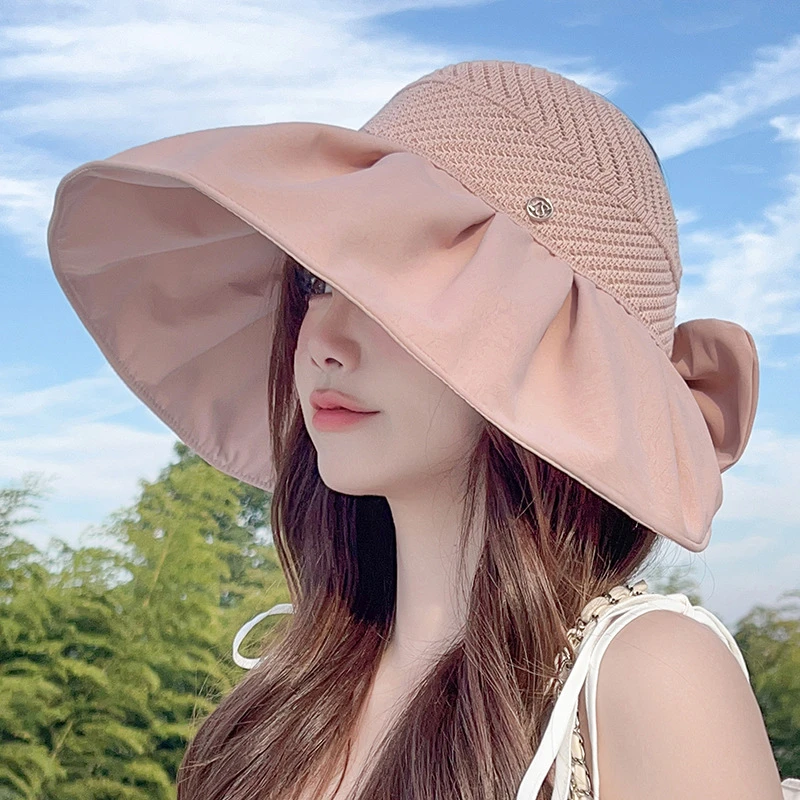 空顶夏季新款女时尚防晒帽大檐遮脸百搭休闲春遮阳帽沙滩太阳帽子
