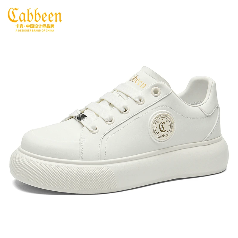 Cabbeen/卡宾男鞋秋季新款小白鞋子真皮潮鞋白色板鞋男士休闲皮鞋