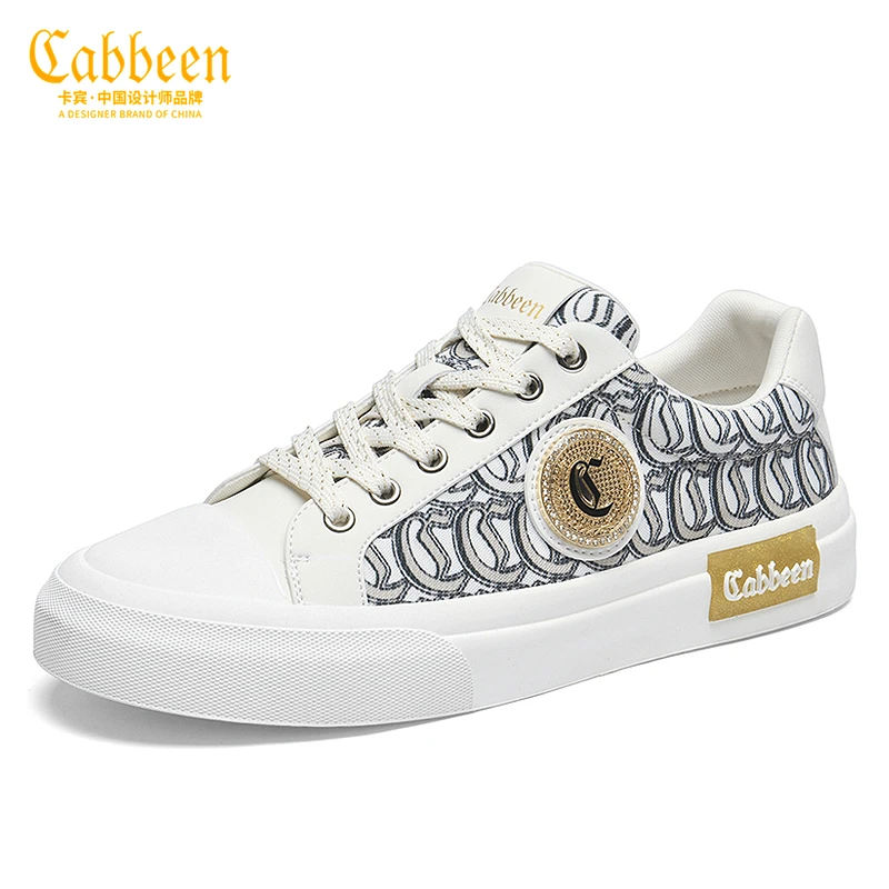 Cabbeen/卡宾帆布鞋男款春秋季轻奢板鞋2024新款百搭休闲小白鞋子