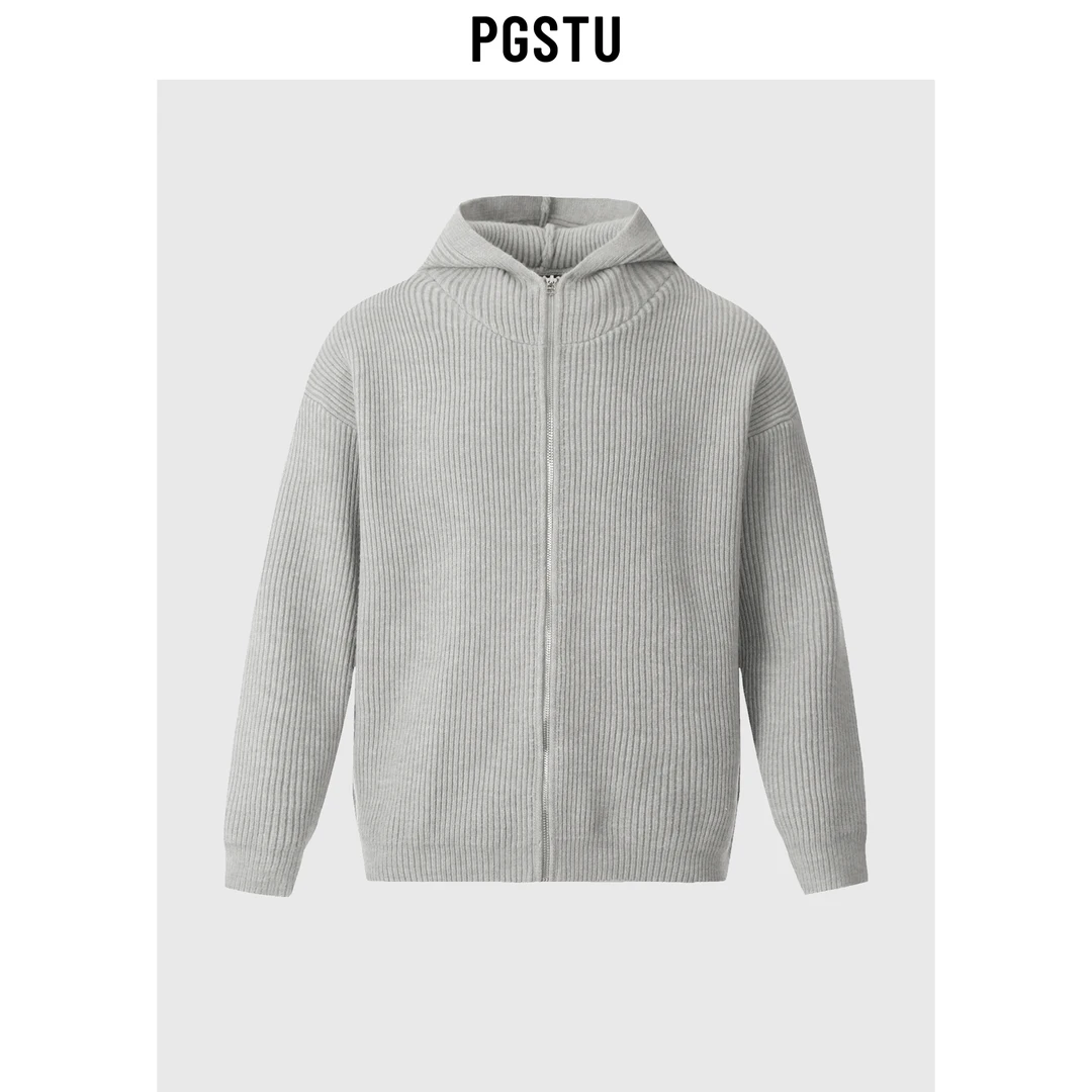 秋冬新款复古慵懒风针织衫男女cleanfit连帽毛衣开衫外套