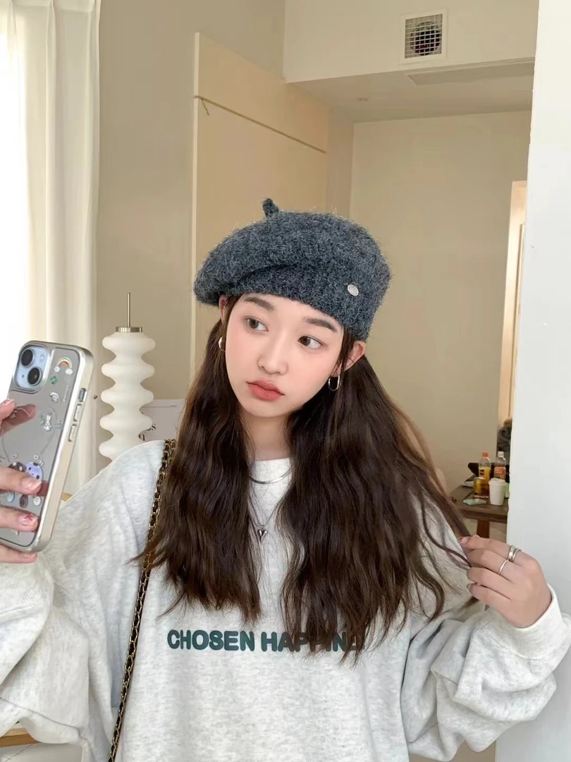 【森林推荐】慵懒风贝雷帽女秋冬针织毛绒绒大头围ins画家帽显脸小