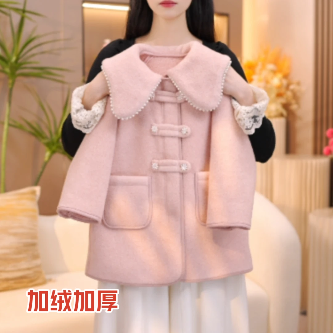 女童呢大衣外套2025冬季新款韩版中长款呢子外套加绒加厚保暖上衣