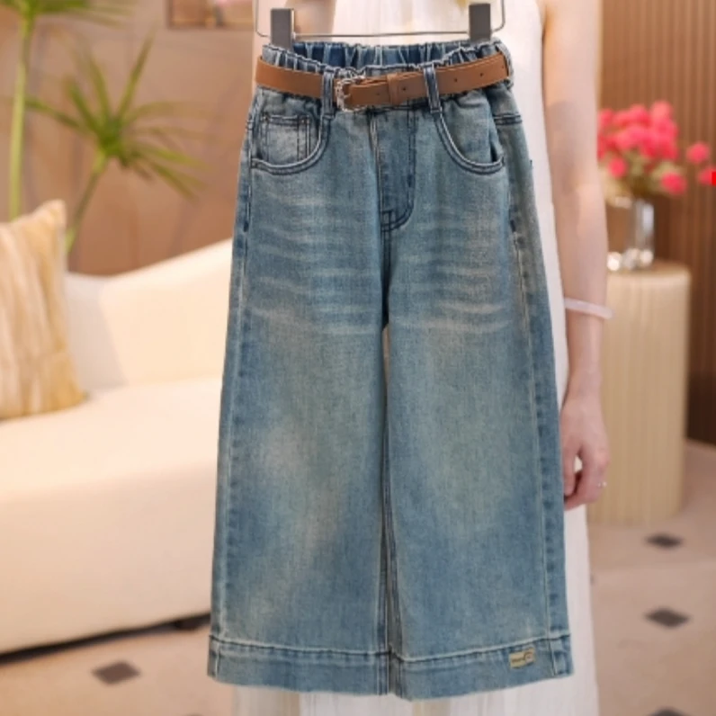 女童春季裤子2025新款百搭宽松直筒牛仔裤韩版女孩阔腿裤洋气