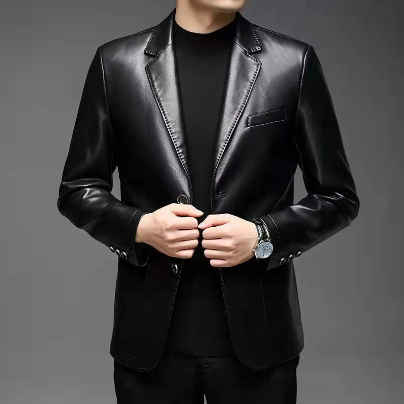 皮衣西装男春秋外套中青年薄款高档西服夹克韩版修身显瘦轻奢痞帅