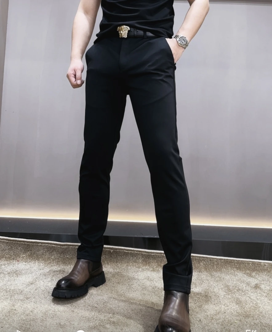 【泡面锅男装】秋季时尚纯黑弹力修身男士小脚西裤 9003
