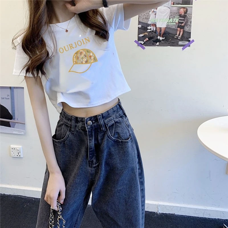 纯棉短袖t恤女夏2025新款辣妹体恤正肩小衫白色港味chic短款上衣