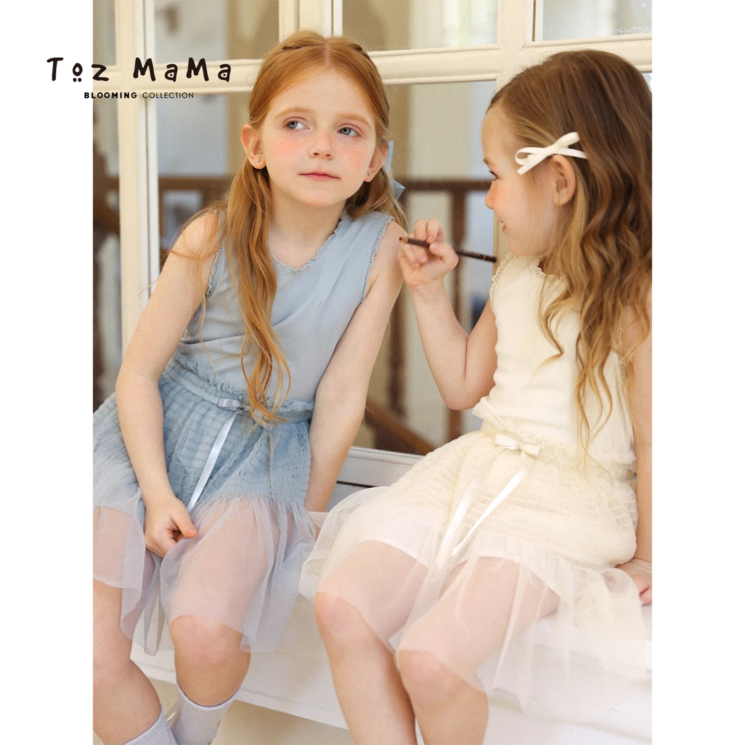 【TozGirls豆几妈高端女童】花边拼接中大童针织背心儿童夏季打底衫