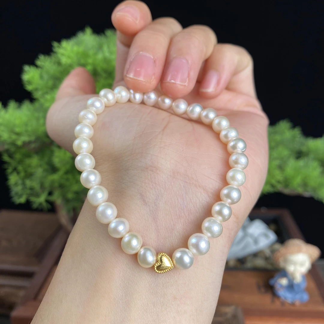 精品天然淡水珍珠女银925爱心手链手串轻奢时尚百搭过年送礼款