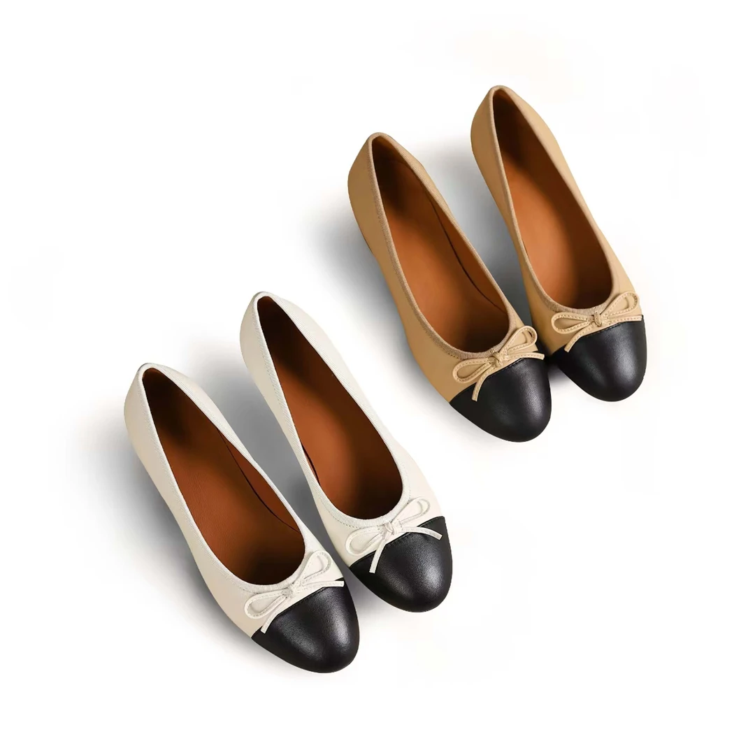 【玛丽珍系列3公分】小香风经典气质羊皮蝴蝶结圆头中低粗跟女鞋