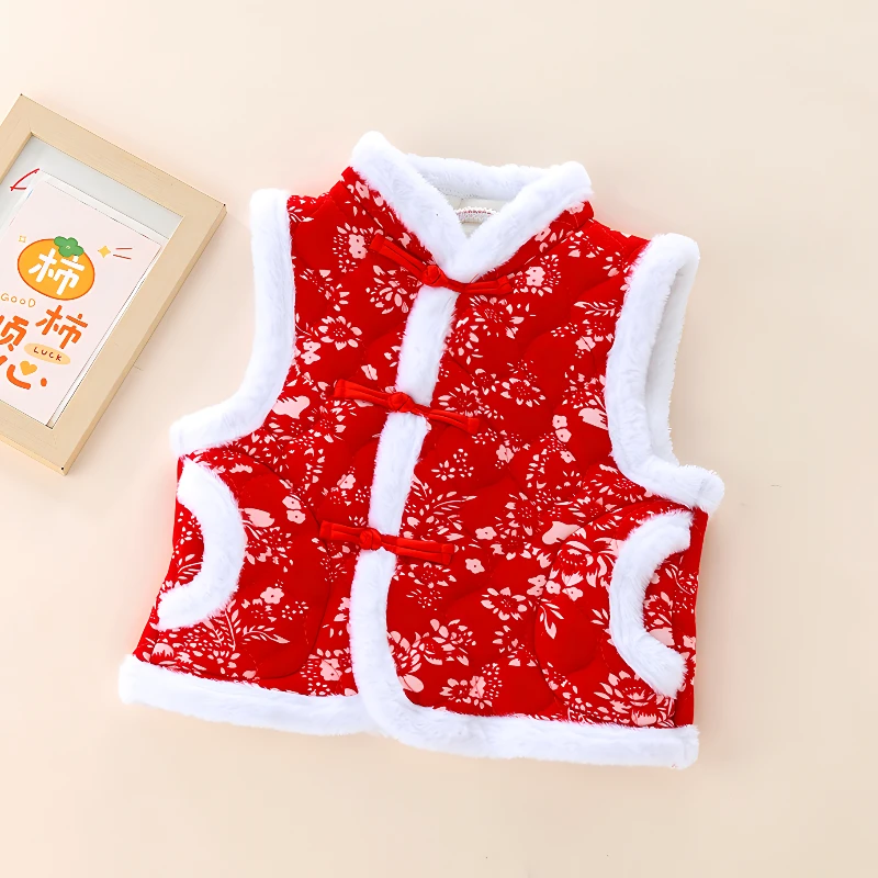 网红东北儿童碎花保暖马甲民族女童大花女宝宝冬季加绒加厚棉背心