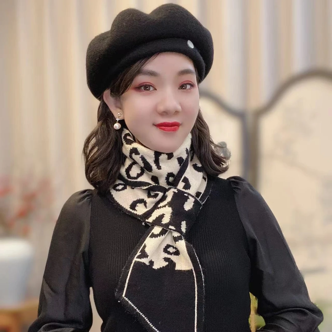 千鸟格针织小围巾130*13cm女秋冬加厚保暖围巾百搭时尚护颈围脖