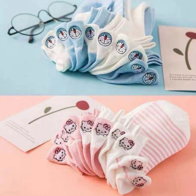 男孩 女孩刺绣网面薄款小可爱船袜五双装