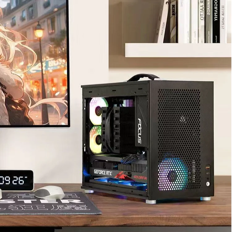 9新  机械大师iF17侧透立式台式diy办公电竞机箱静音防尘水冷itx
