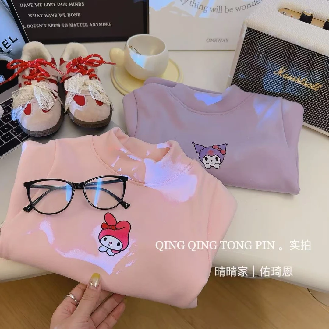 儿童秋冬新款圆领女童加绒T恤宝宝一体韩版加厚保暖上衣