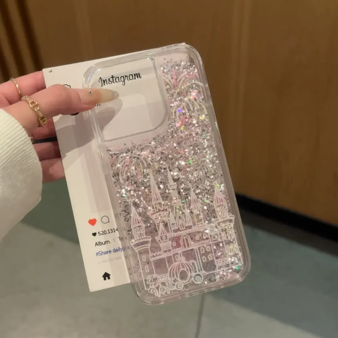 太乐虫烟花和城堡银色流沙适用苹果16/15/14手机壳苹果13/12/11