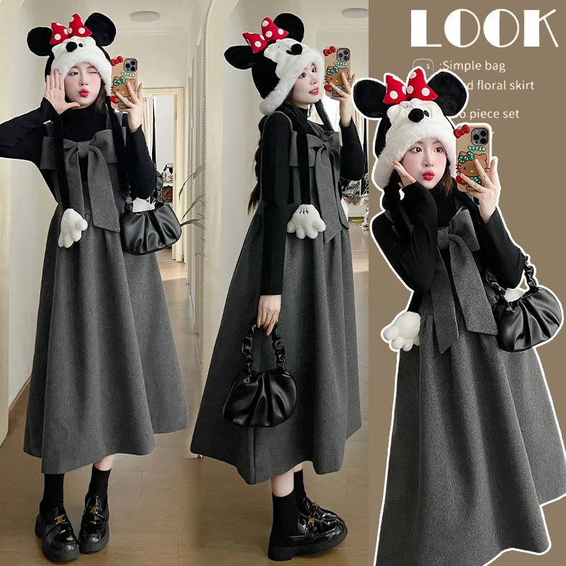 孕妇秋装连衣裙2024新款时尚套装减龄遮孕肚背带裙早秋宽松两件套