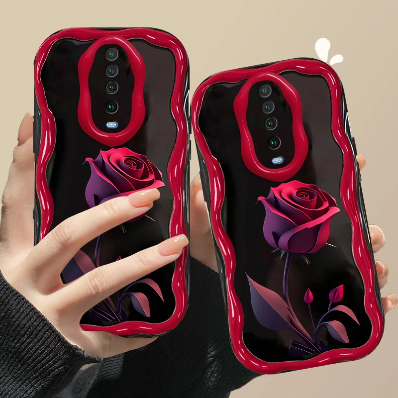 红米K30玫瑰花奶油波浪纹手机壳全包外壳网红硅胶保护套