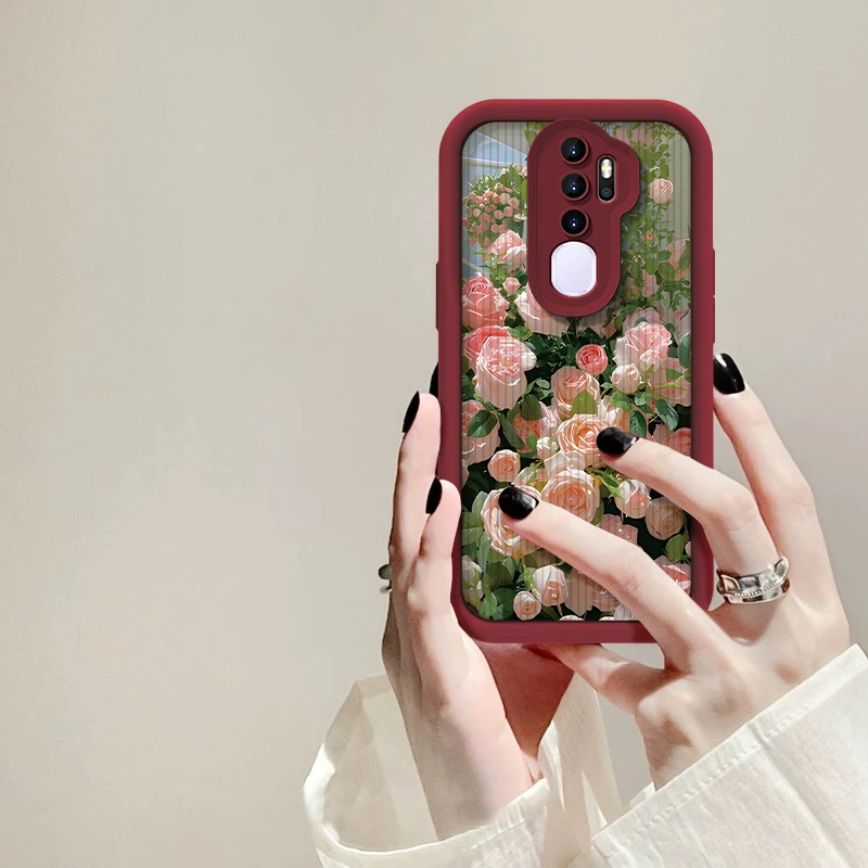 适用于OPPO A11X粉玫瑰花丛手机壳天眼阶梯全包硅胶防摔网红女款