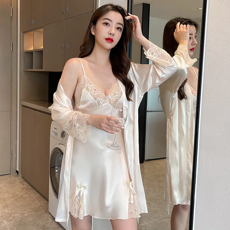 性感睡衣女夏季薄款冰丝诱惑蕾丝吊带睡裙2025年新款春秋两件套装