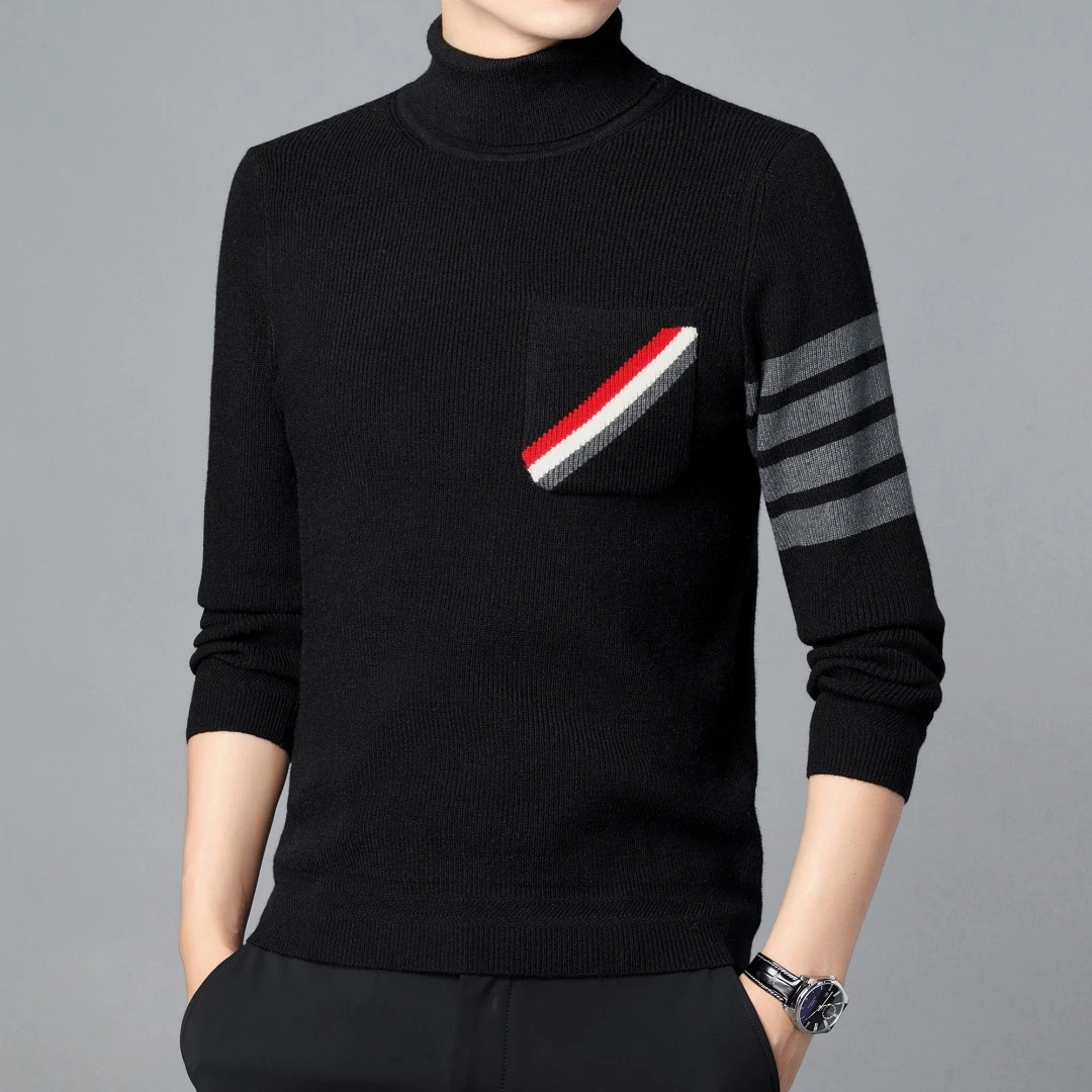 2024春秋新款套头高领针织衫毛衣休闲打底衫韩版男士长袖（007）