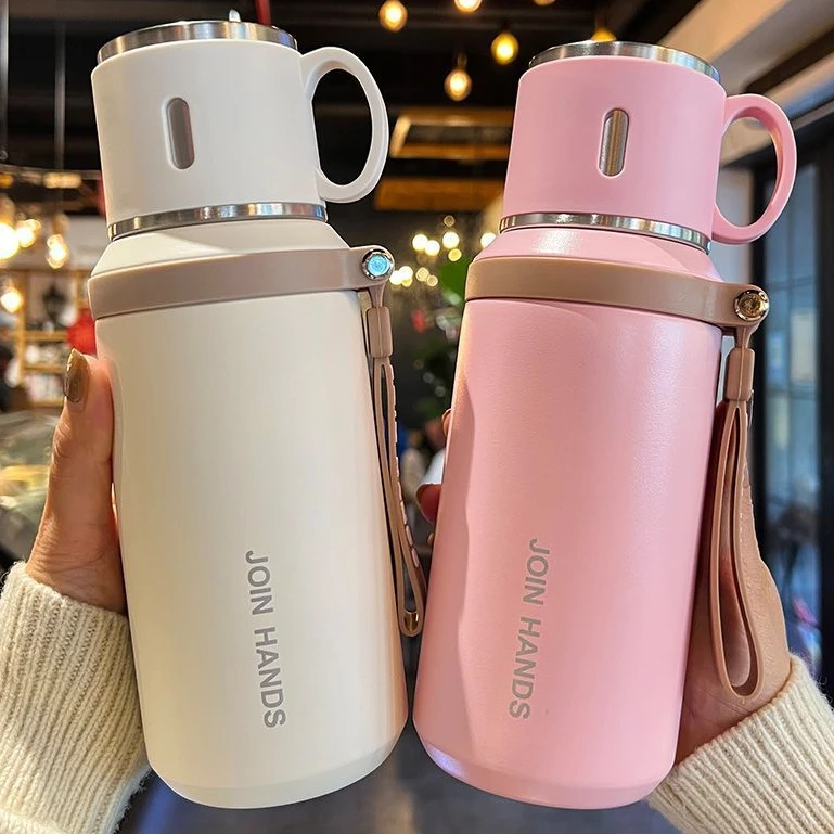 带提绳带小碗盖316不锈钢户外学生儿童提绳便捷保温杯