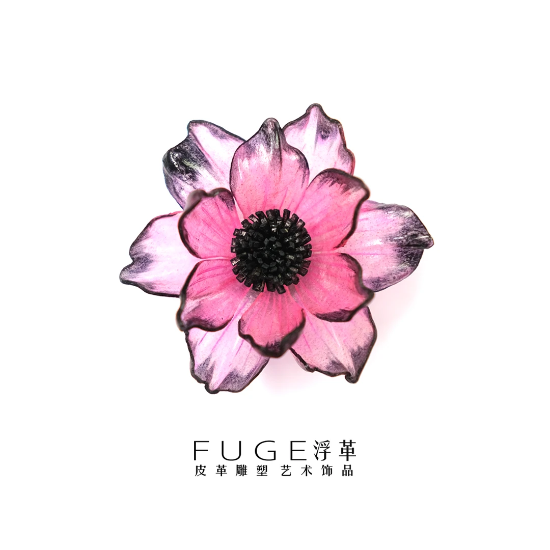 浮革 非金属皮质耳饰 半透明银莲花耳钉 艺术家皮雕塑朋克小众