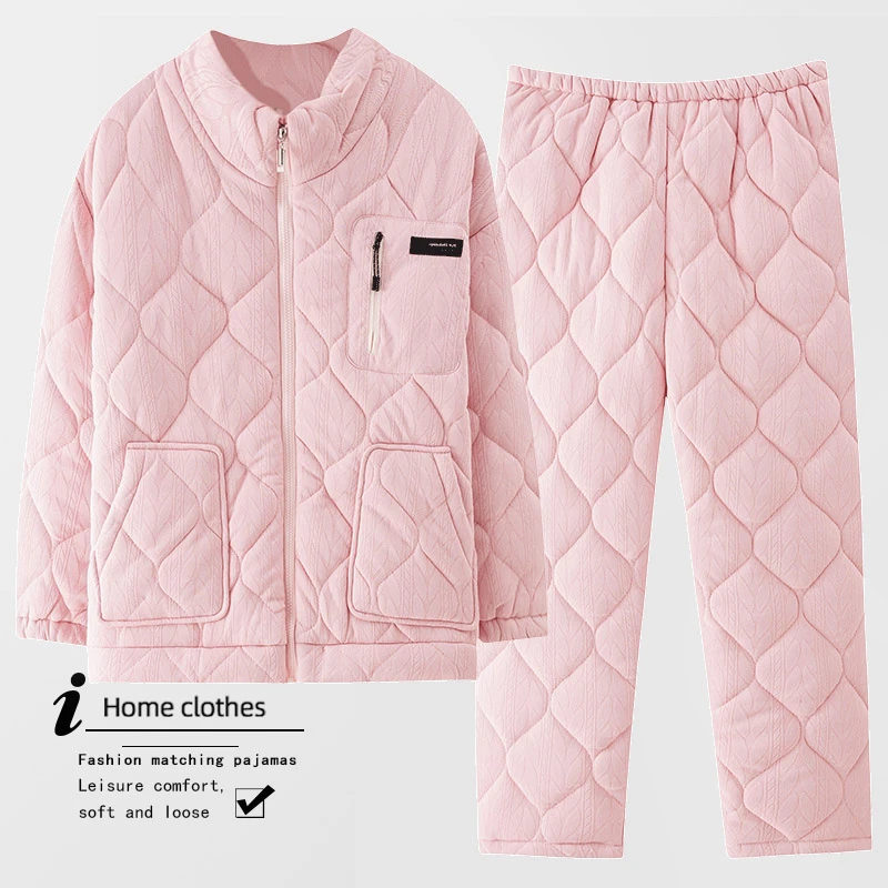 睡衣女秋冬加厚加绒三层夹棉纯棉保暖女款爆款2025新款家居服冬季